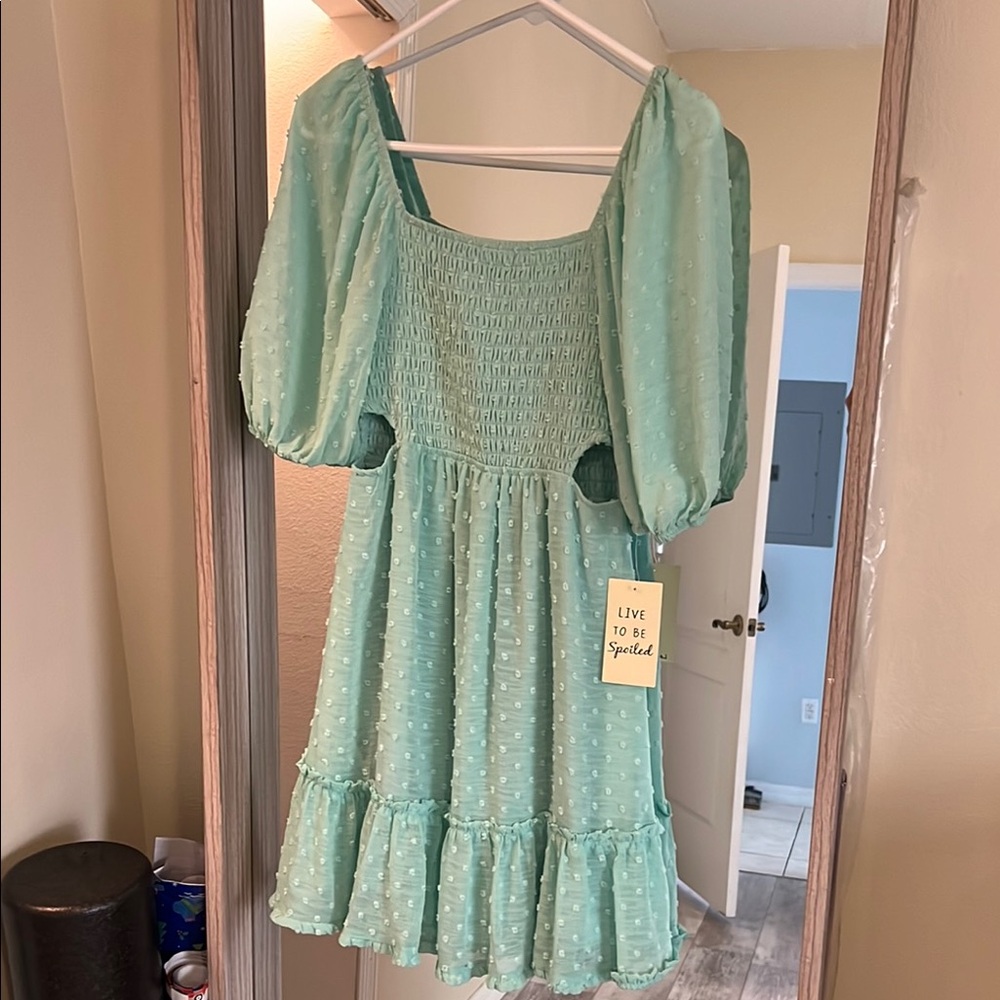 Mint Green Puff Sleeve Dress